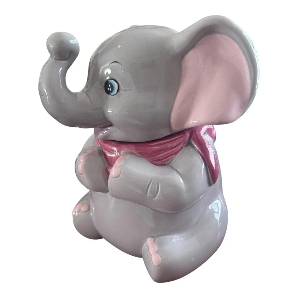 Vintage 1950s Baby Elephant Ceramic Cookie Jar Dumbo-esque Rare